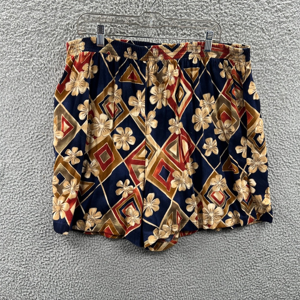 Womens Rayon Floral Shorts 2X Tropical Hawaiian Resort Vacation Retro Boho Beach